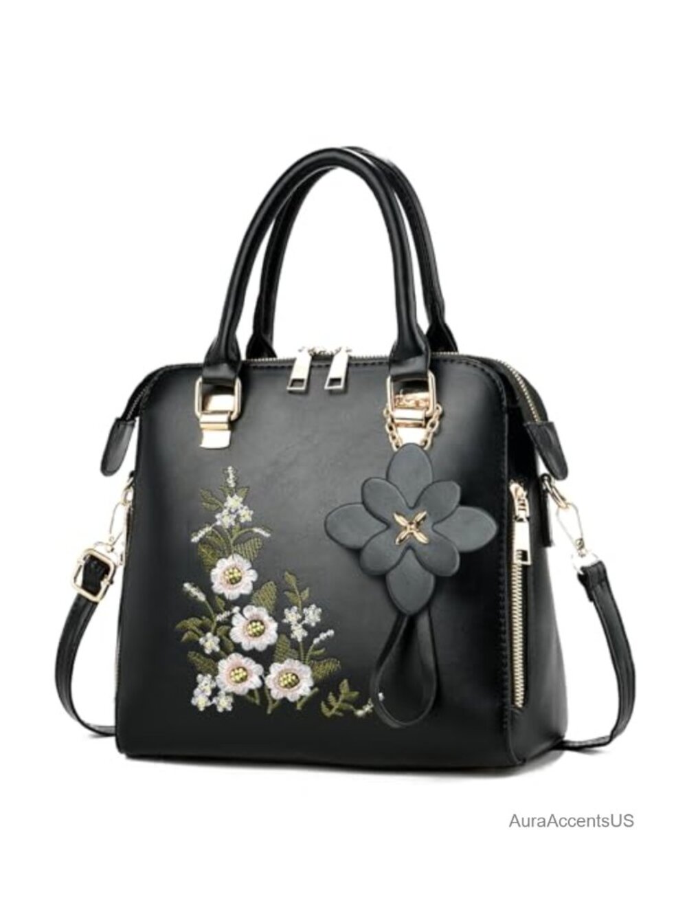 Vintage Embroidered Satchel Handbag – PU Crossbody Purse with Adjustable Strap
